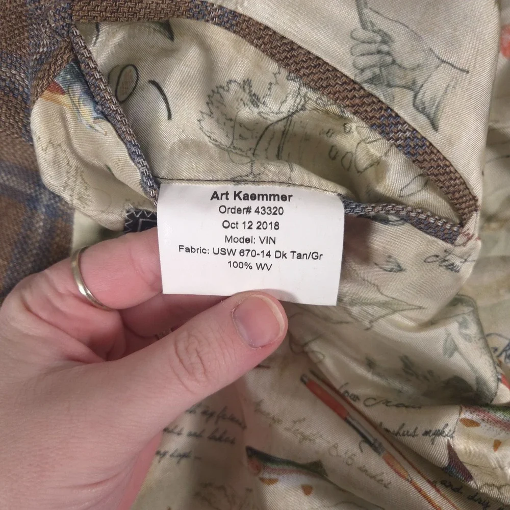 Loro Piana Blazer Mens 50R Top Shelf Favola Windowpane BeSpoke Fishing AOP Liner